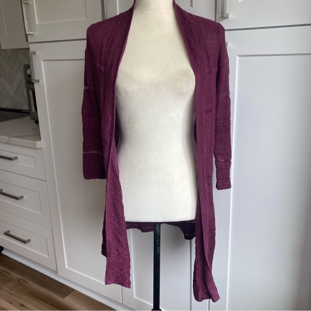 Coldwater Creek Women's Burgundy Open Knit Linen Blend Cardigan Sweater Size M